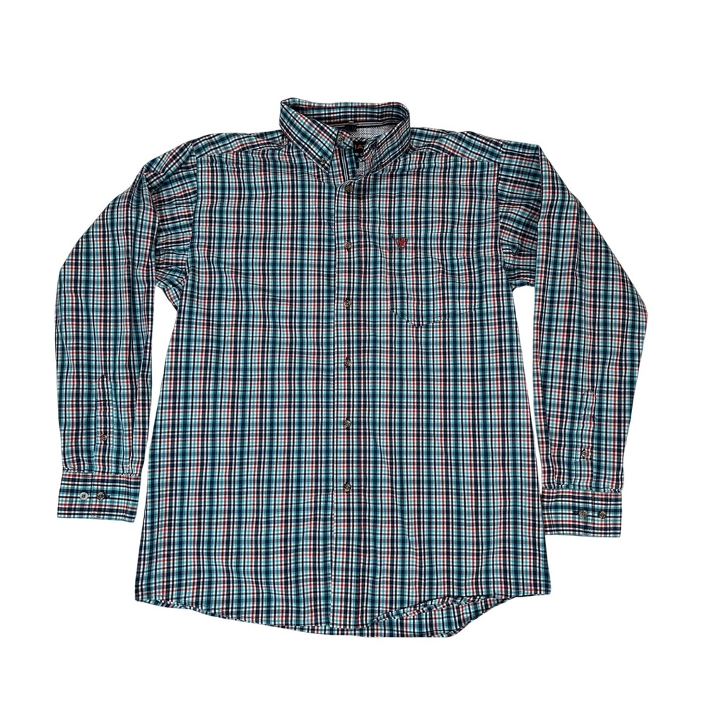 Ariat Pro Series‎ Plaid Button Down Long Sleeve Shirt Mens size MEDIUM